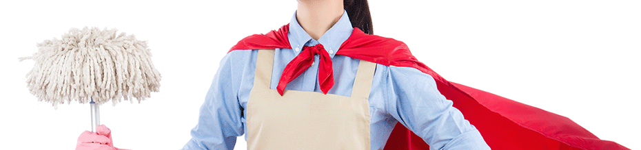 Super hero woman with a mop